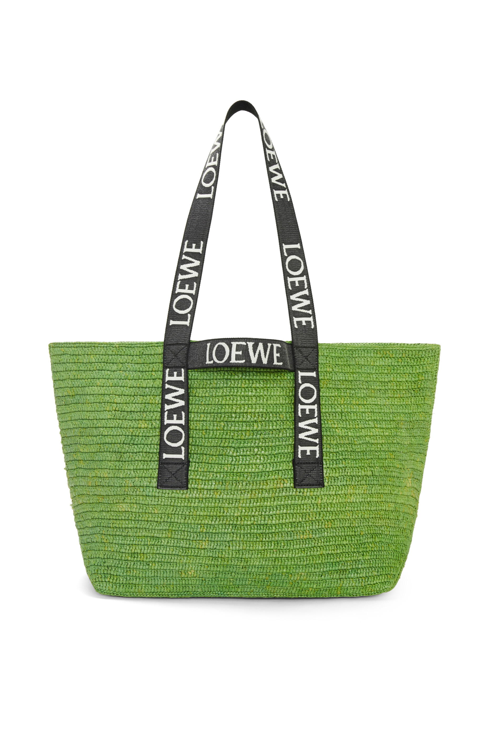 Fold shopper in raffia green black loewe