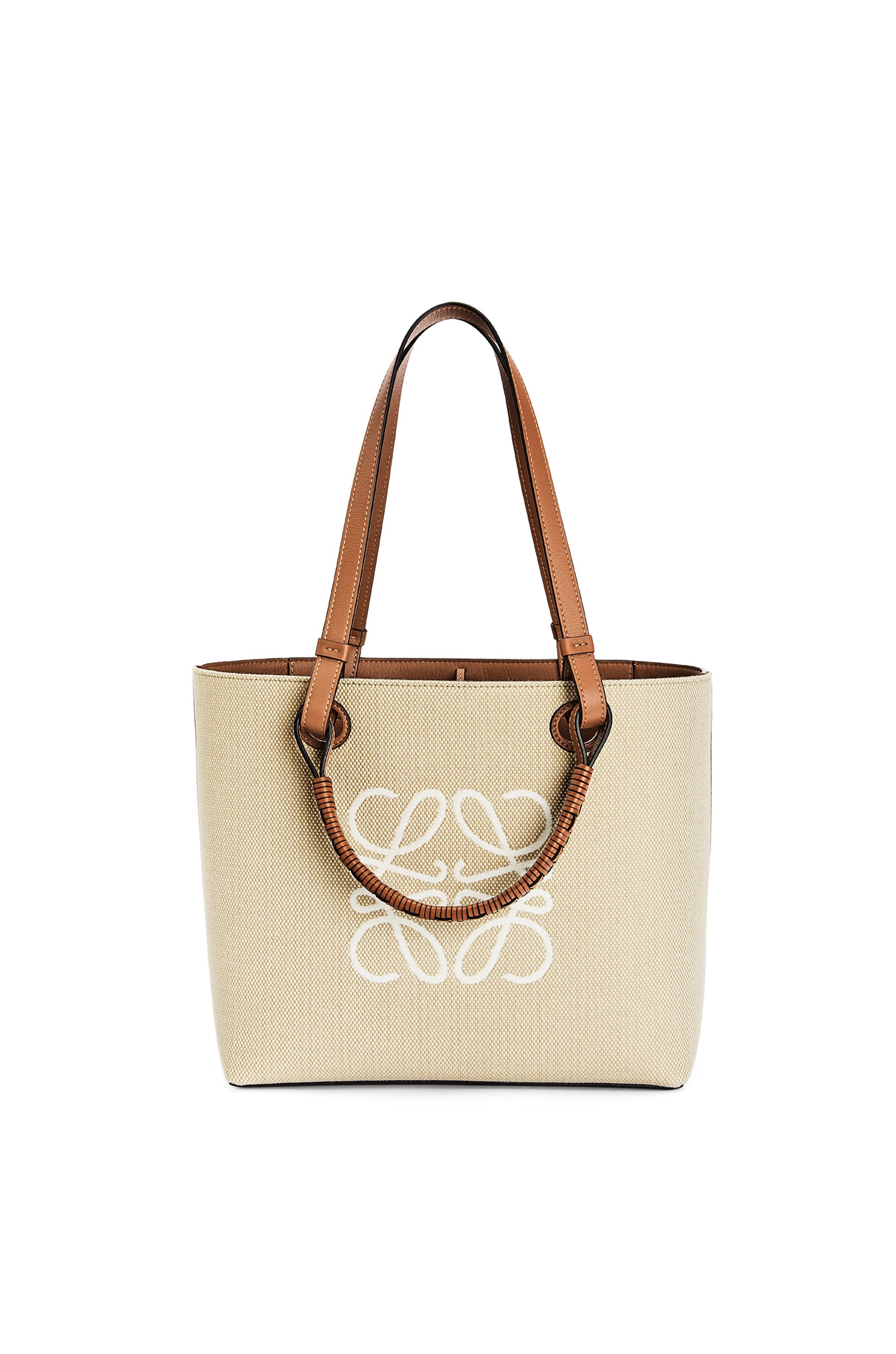 Small Anagram Tote bag in jacquard and calfskin