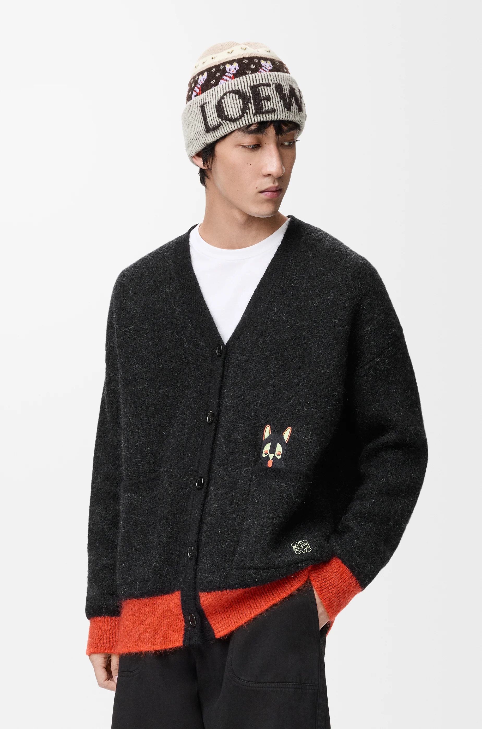 LOEWE Cárdigan en mezcla de mohair Negro/Naranja