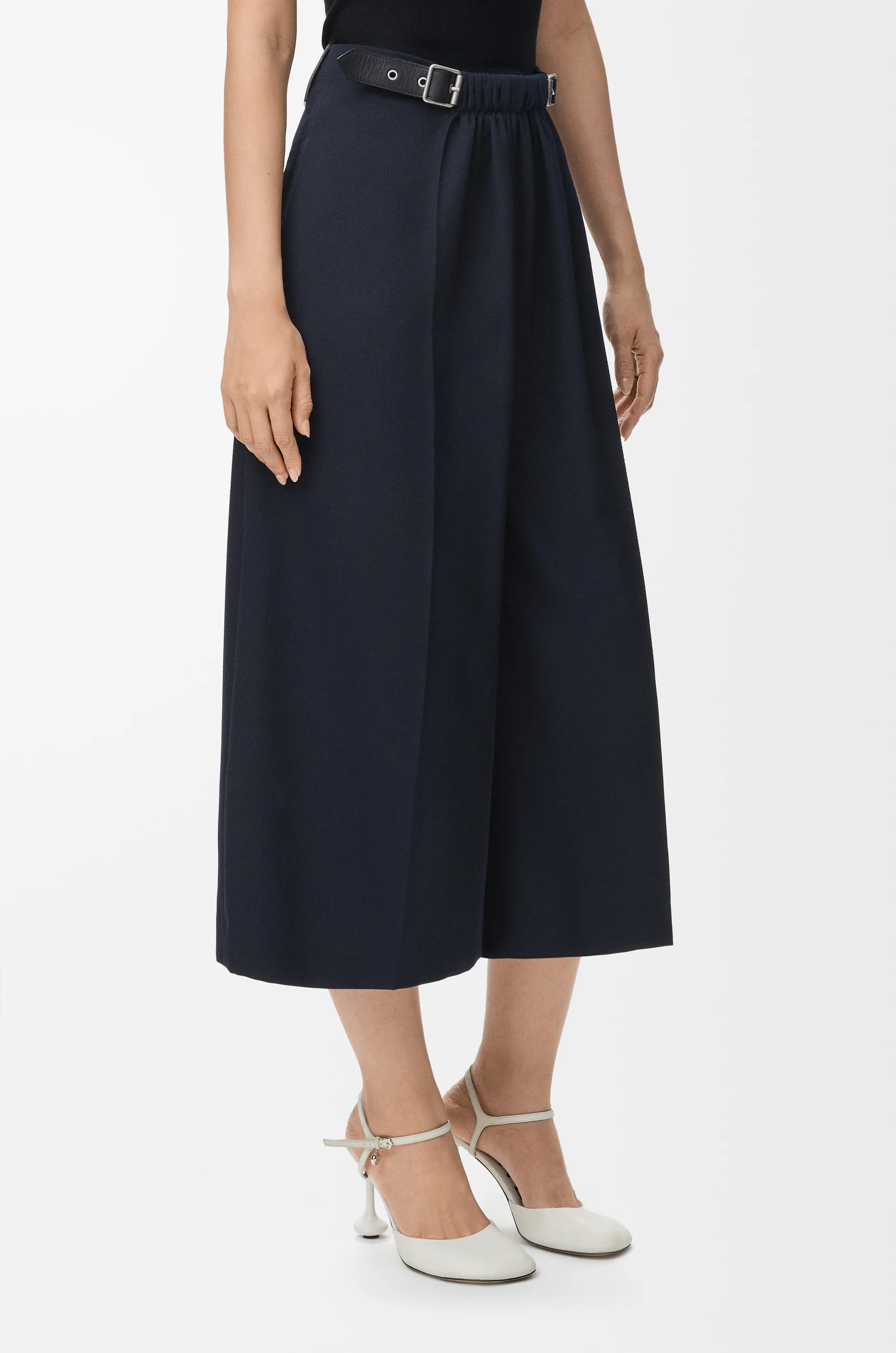 LOEWE Cropped belted trousers in wool Navy Blue
