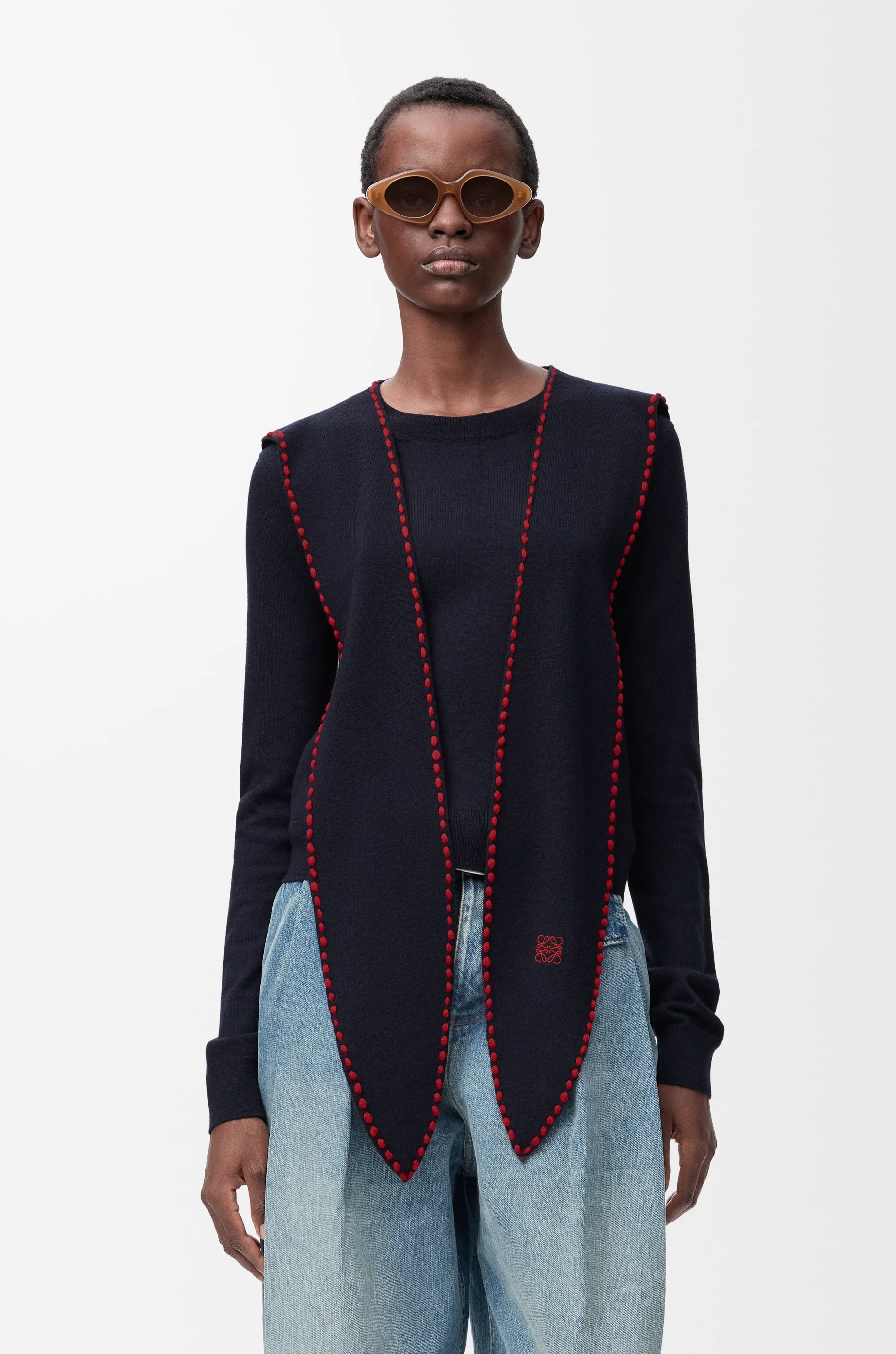 LOEWE Scarf sweater in wool Navy/Red