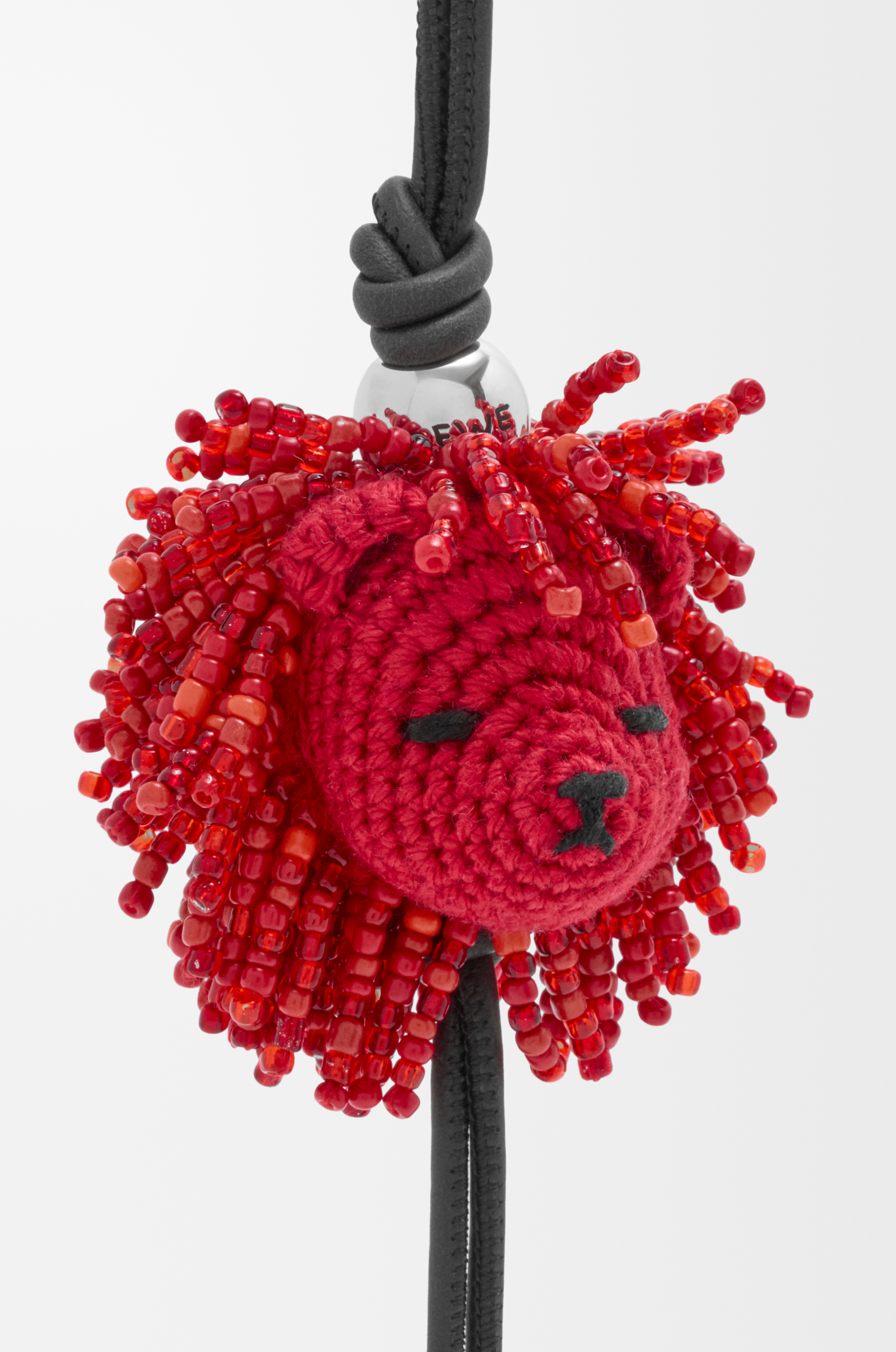 Loewe Lion Head Charm In Crochet And Leather Skin For Woman In Red