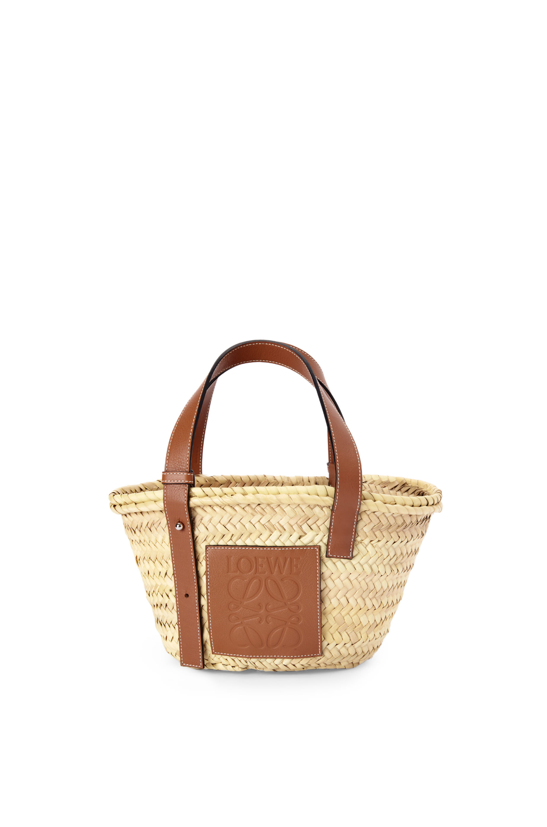 Small Basket bag in palm leaf and calfskin Natural/Tan - LOEWE