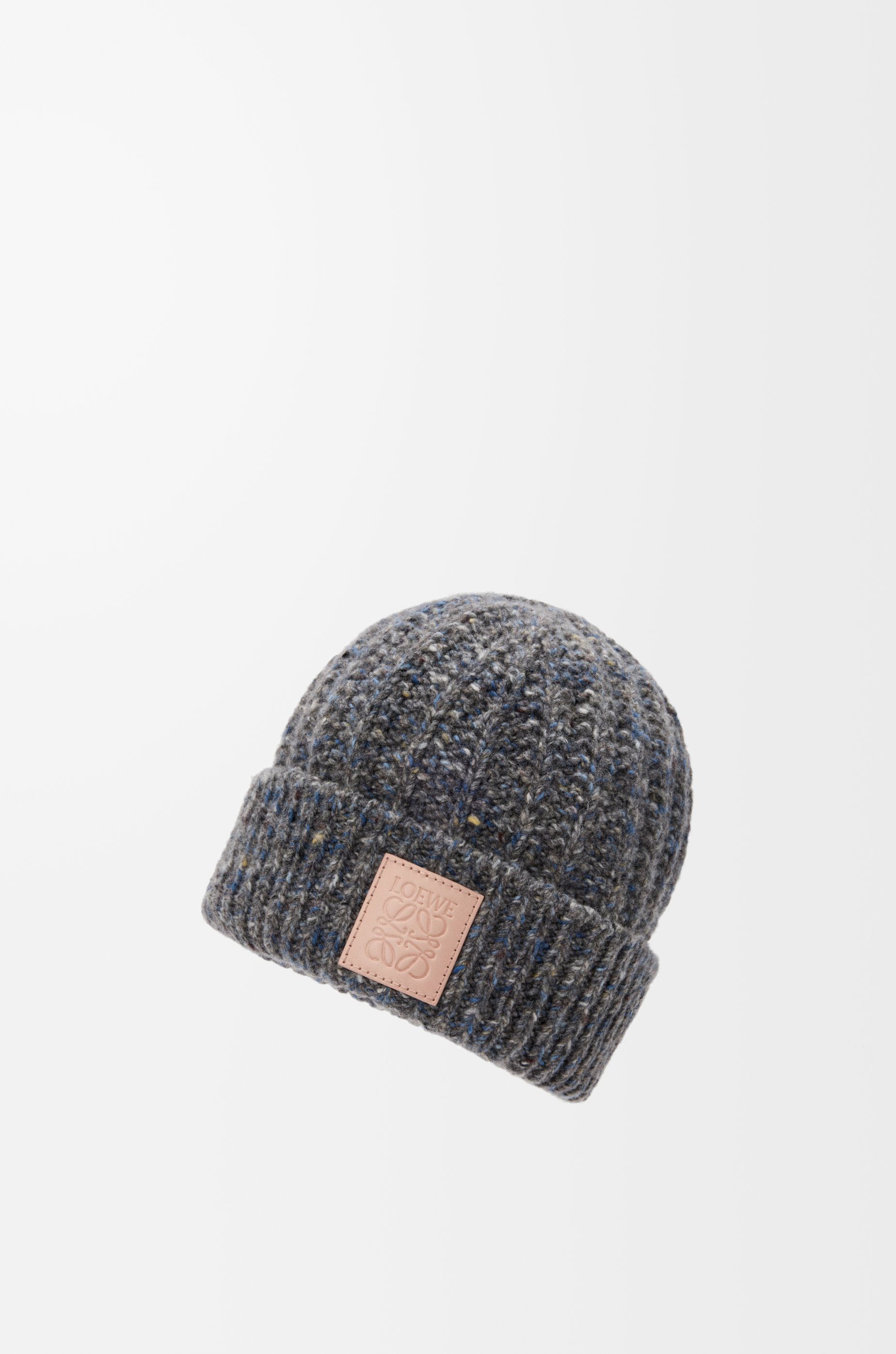 LOEWE Beanie in wool and cashmere blend Grey/Blue Melange