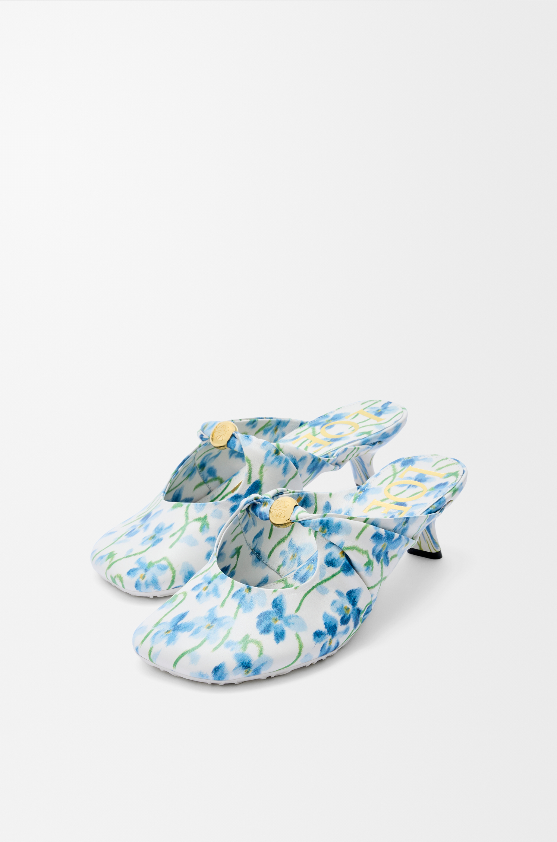 LOEWE Pebble Soft mule in printed nappa lambskin Soft White/Blue