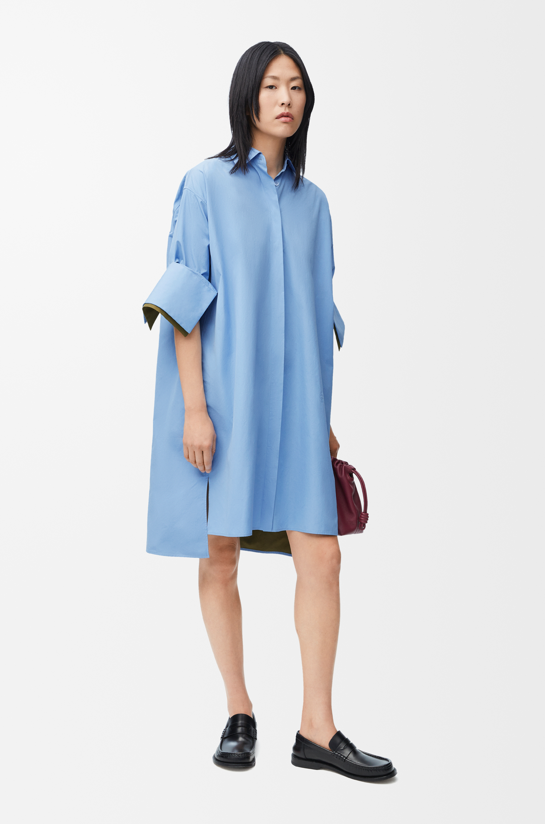 ロエベ ロングシャツ シャツドレス 袖シースルー ターンアップ