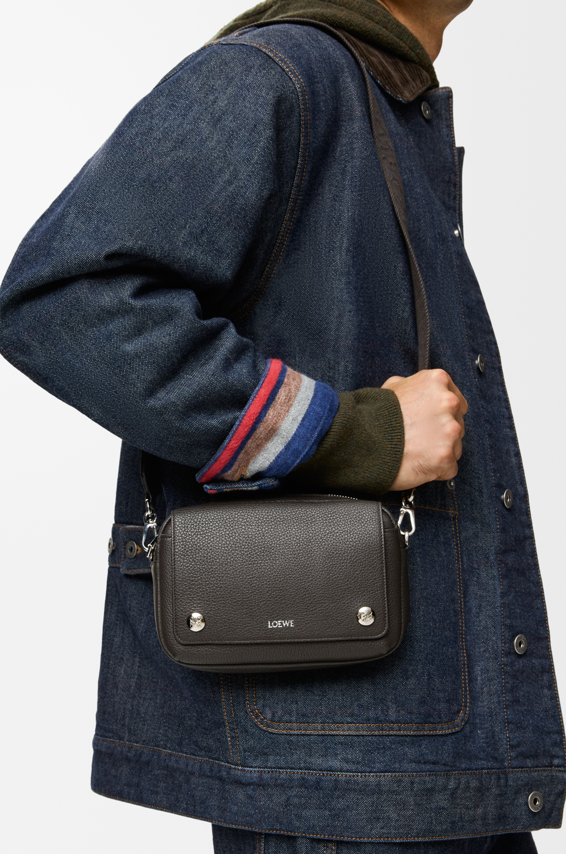 LOEWE Small Pebble messenger bag in supple grained calfskin Dark Grey