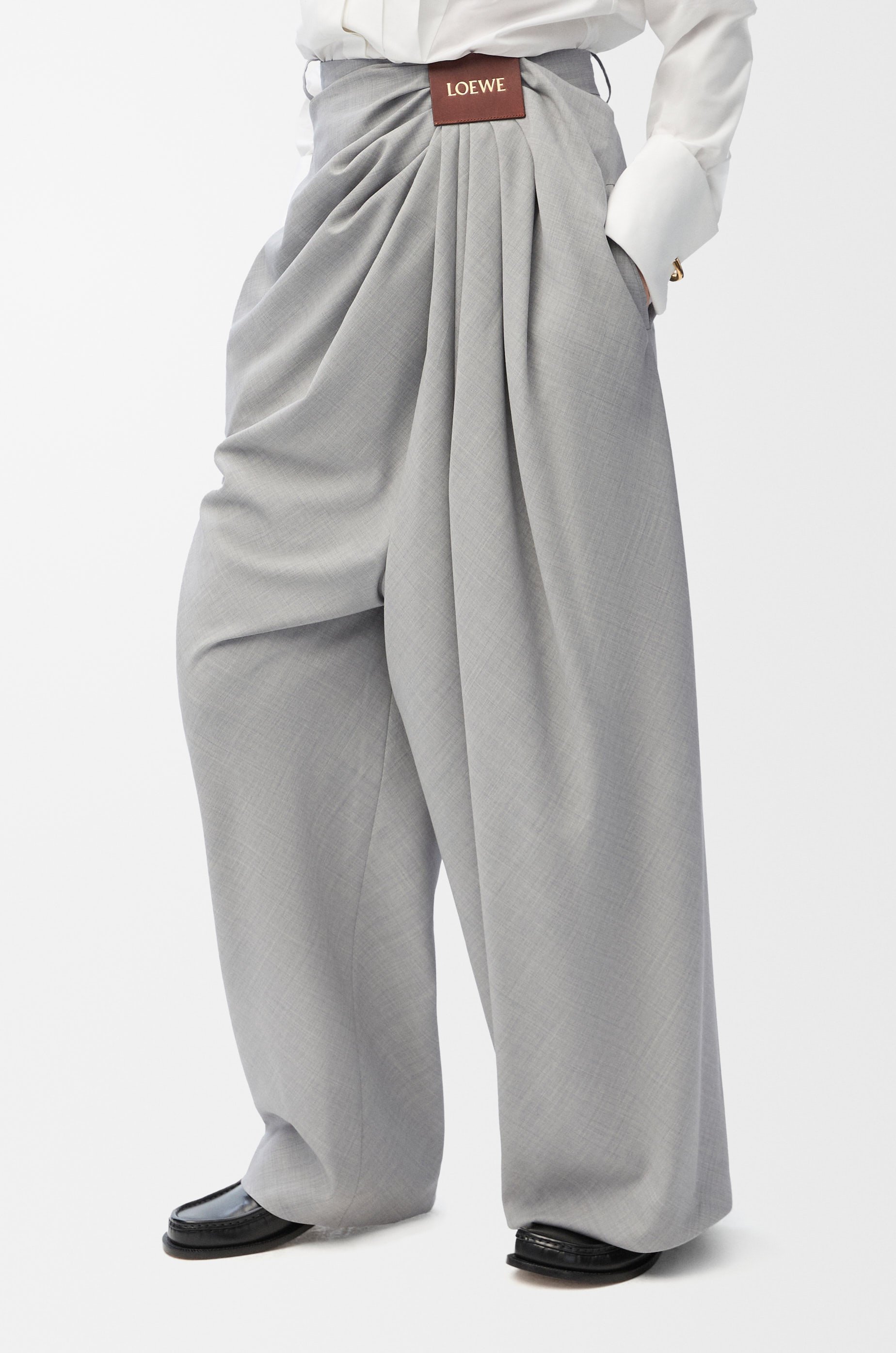 LOEWE Draped trousers in wool Light Grey