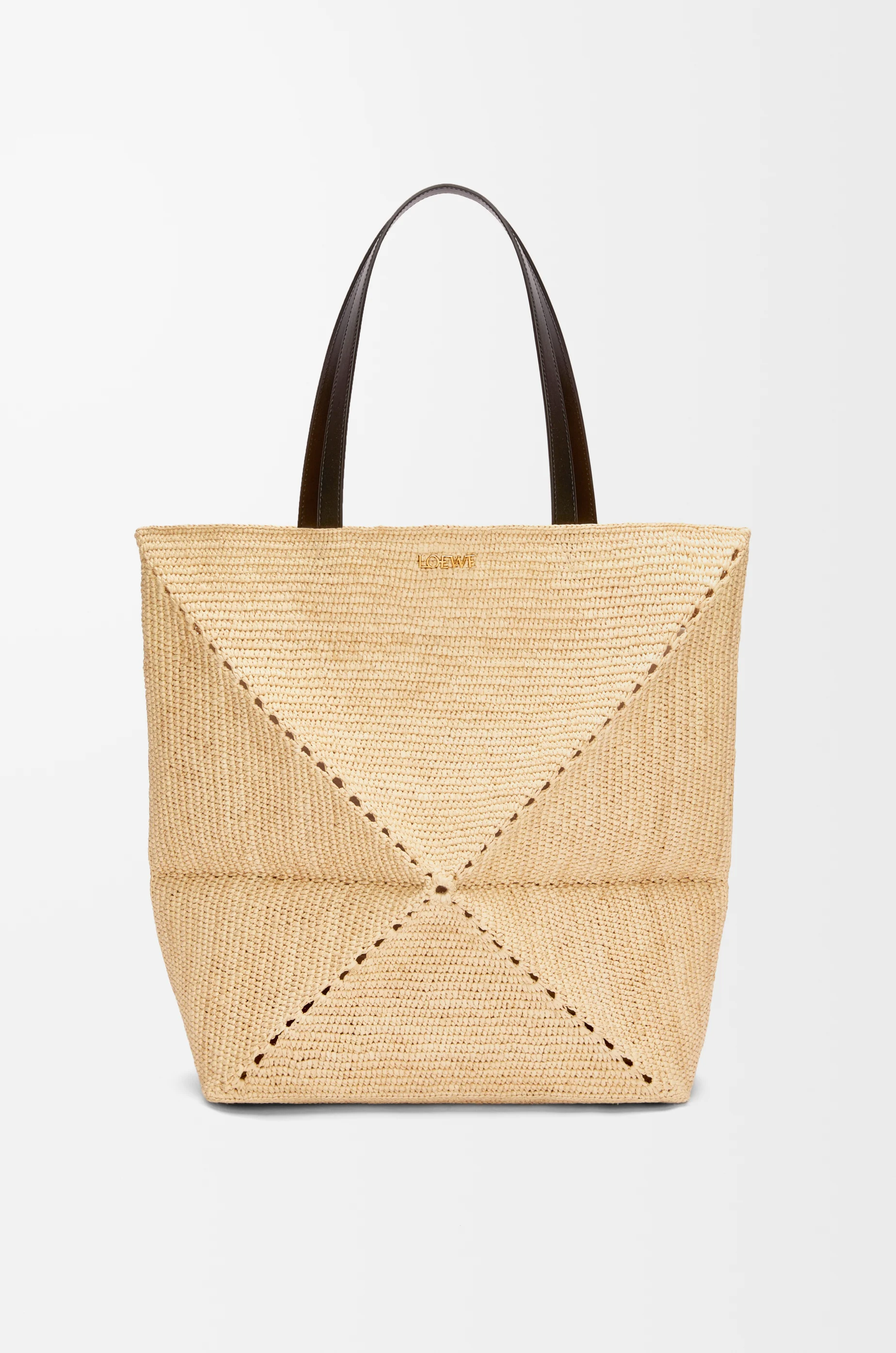 XL Puzzle Fold tote in raffia Beige - LOEWE