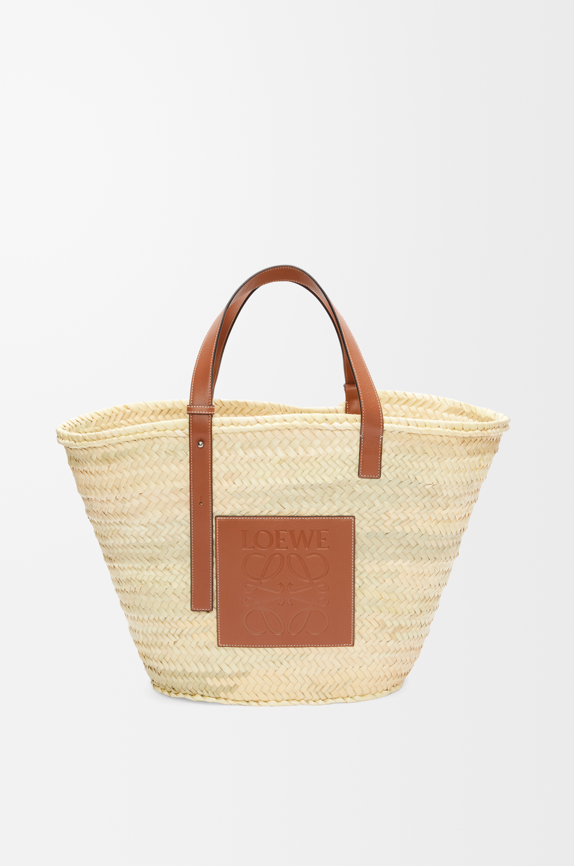 Large Basket bag in palm leaf and calfskin Natural/Tan LOEWE