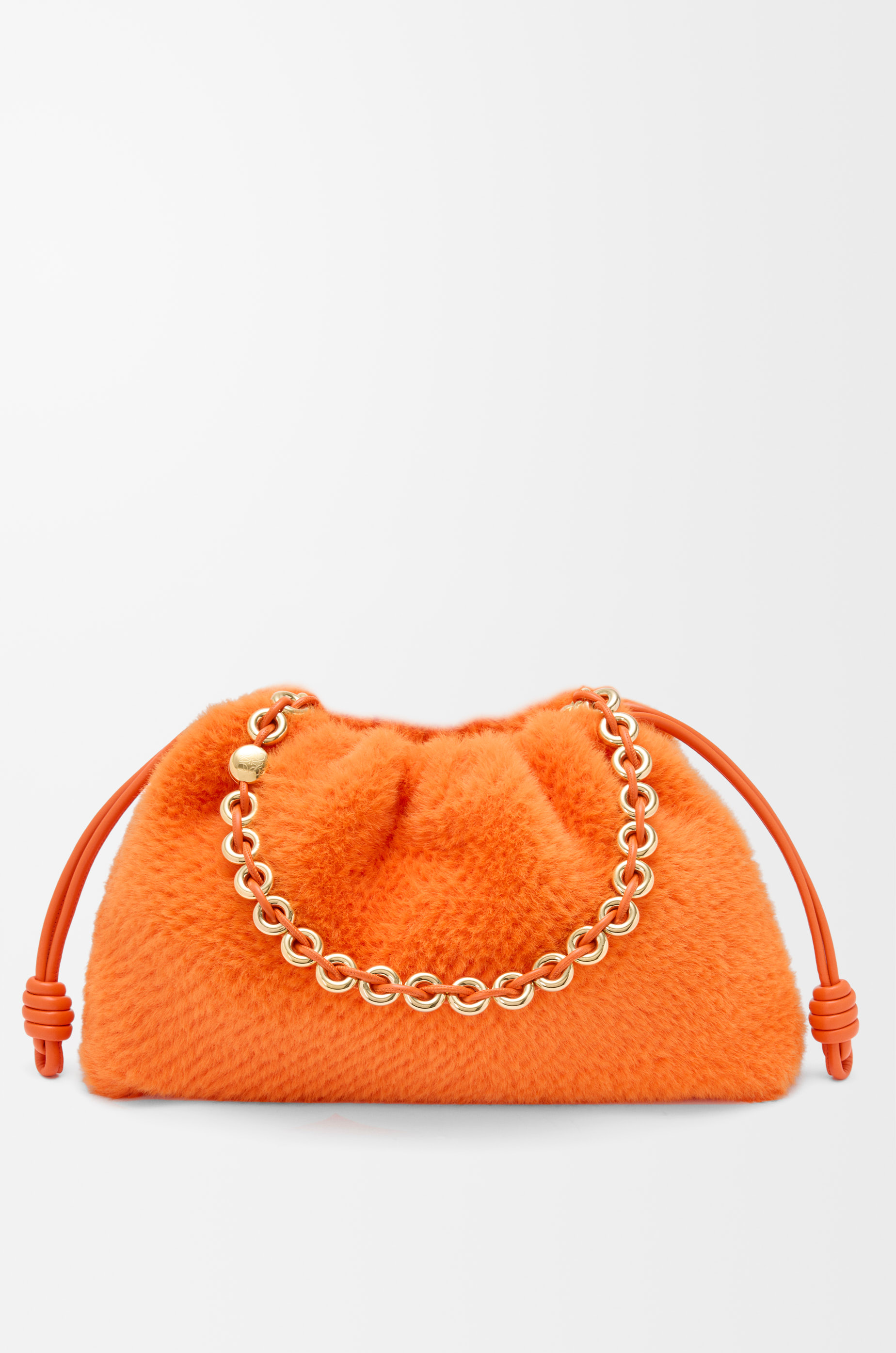 大人気★ビビットオレンジ【LOEWE】flamenco pocket crossbody Loewe - Mini Flamenco Vivid Orange Leather Knot Clutch