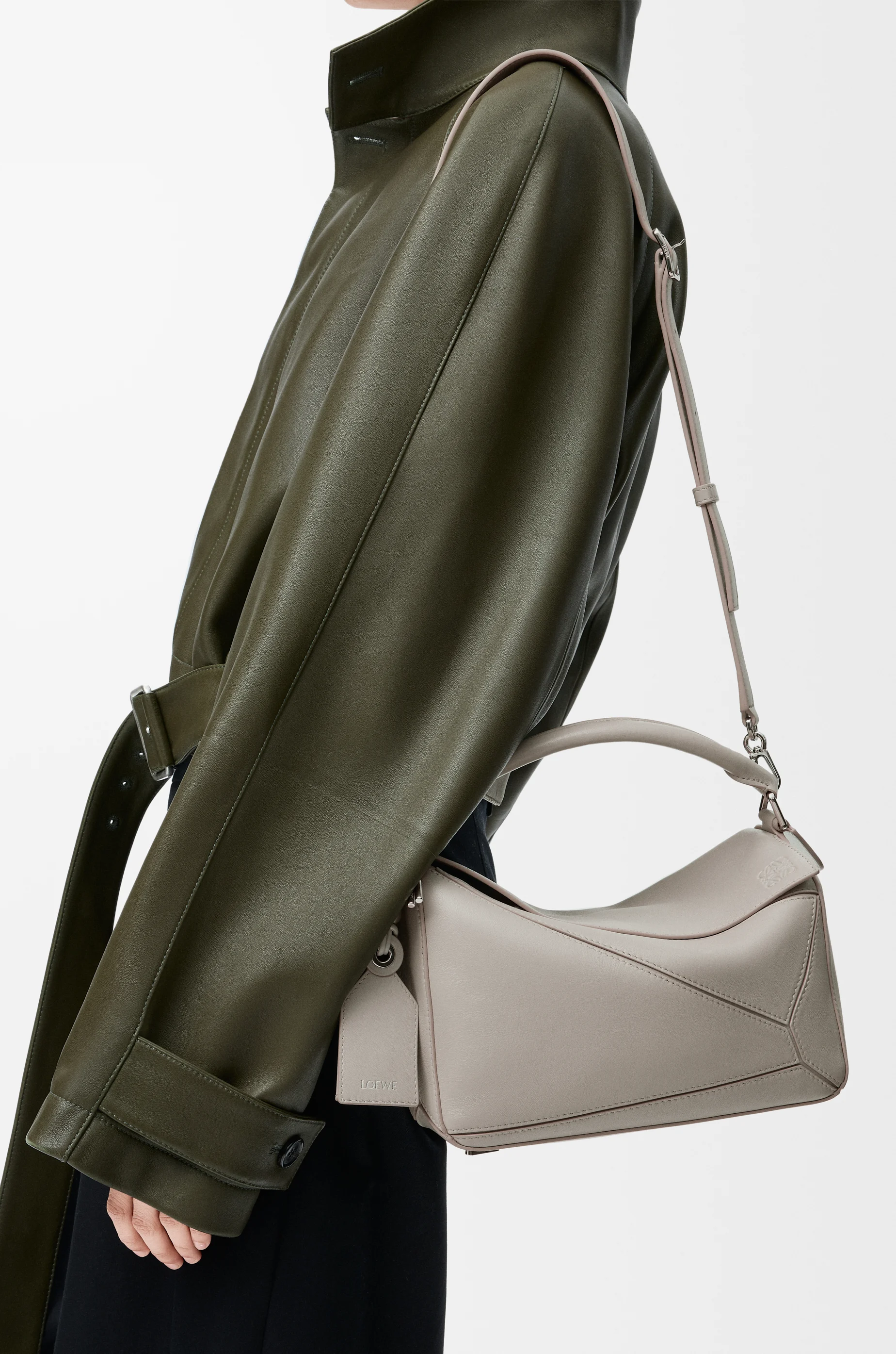 LOEWE Small Featherlight Puzzle bag in nappa lambskin Shell Grey
