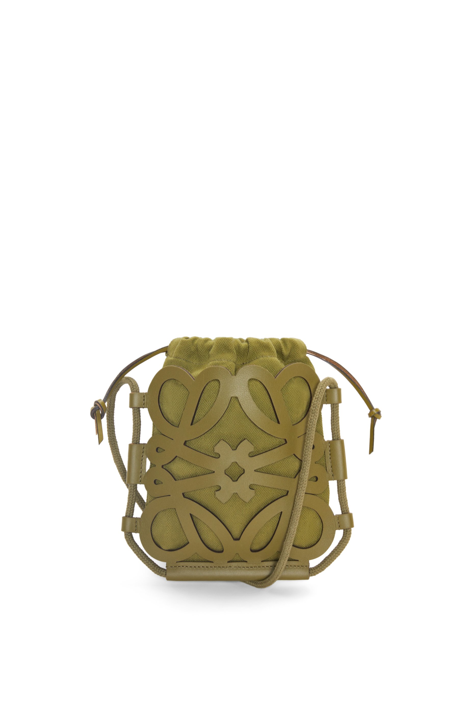 Anagram cut-out crossbody in classic calfskin and canvas Olive - LOEWE