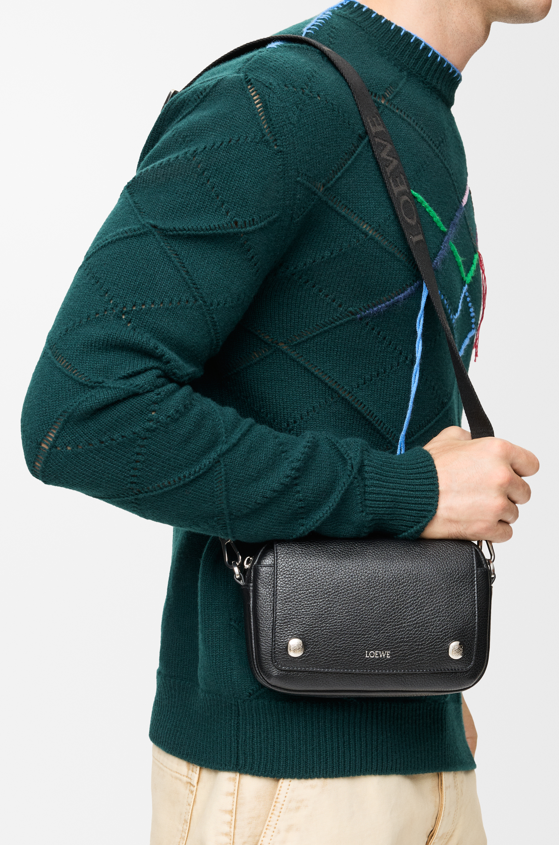 LOEWE Small Pebble messenger bag in supple grained calfskin Black