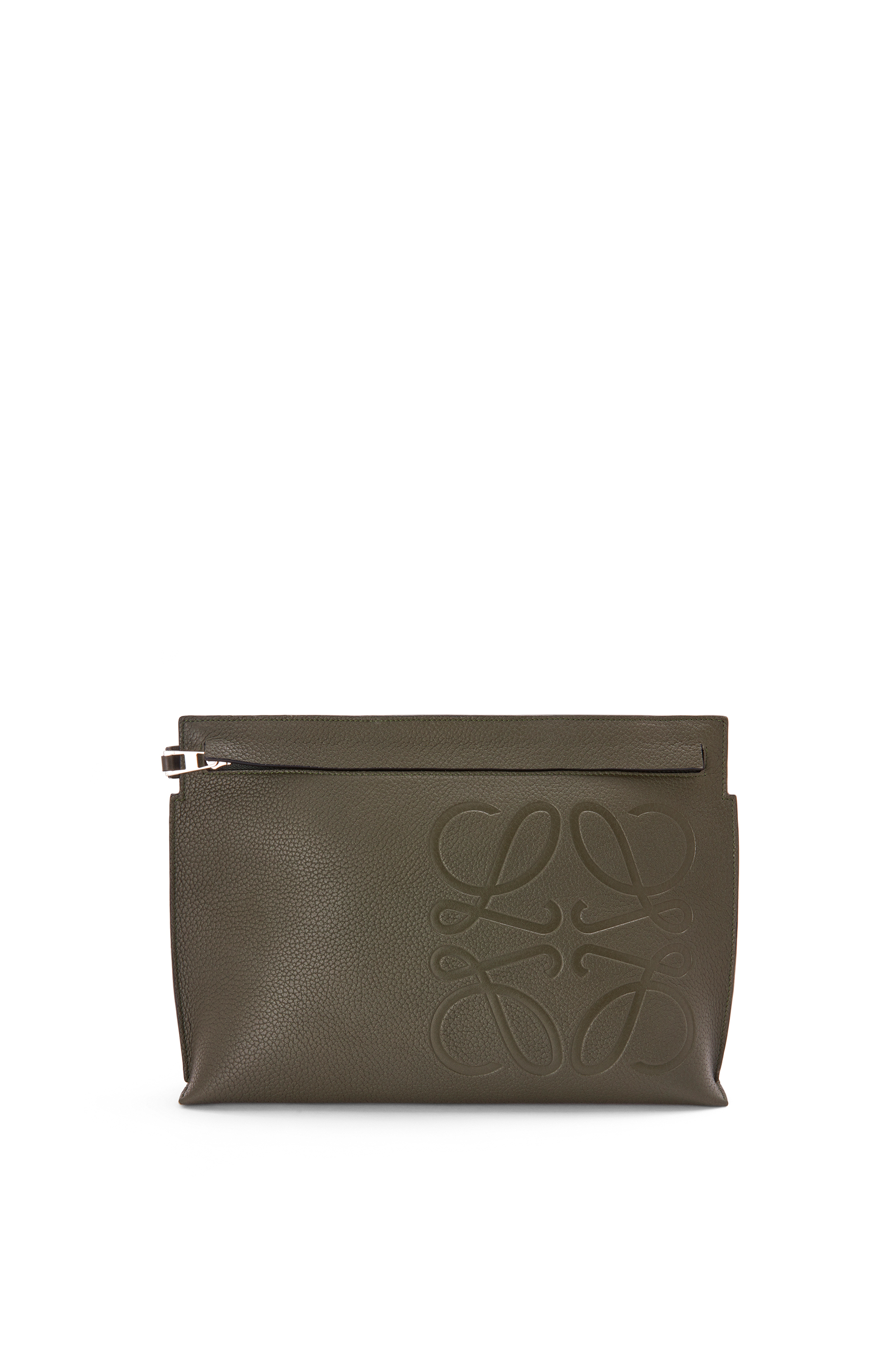 T Pouch en cuir de veau grainé VERT KAKI FONCÉ - LOEWE