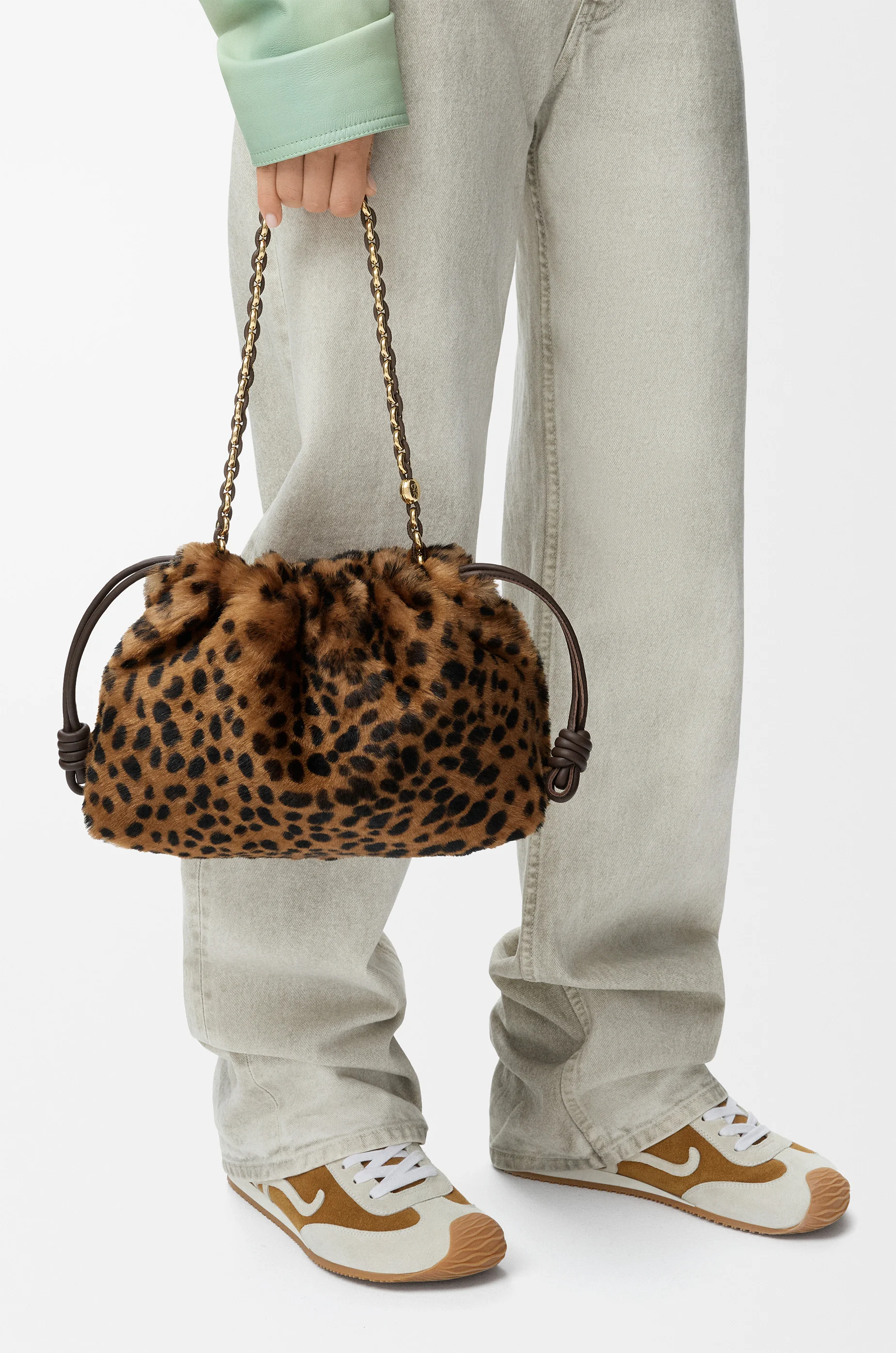 LOEWE Borsa Flamenco Purse media in shearling stampato Beige/Marrone