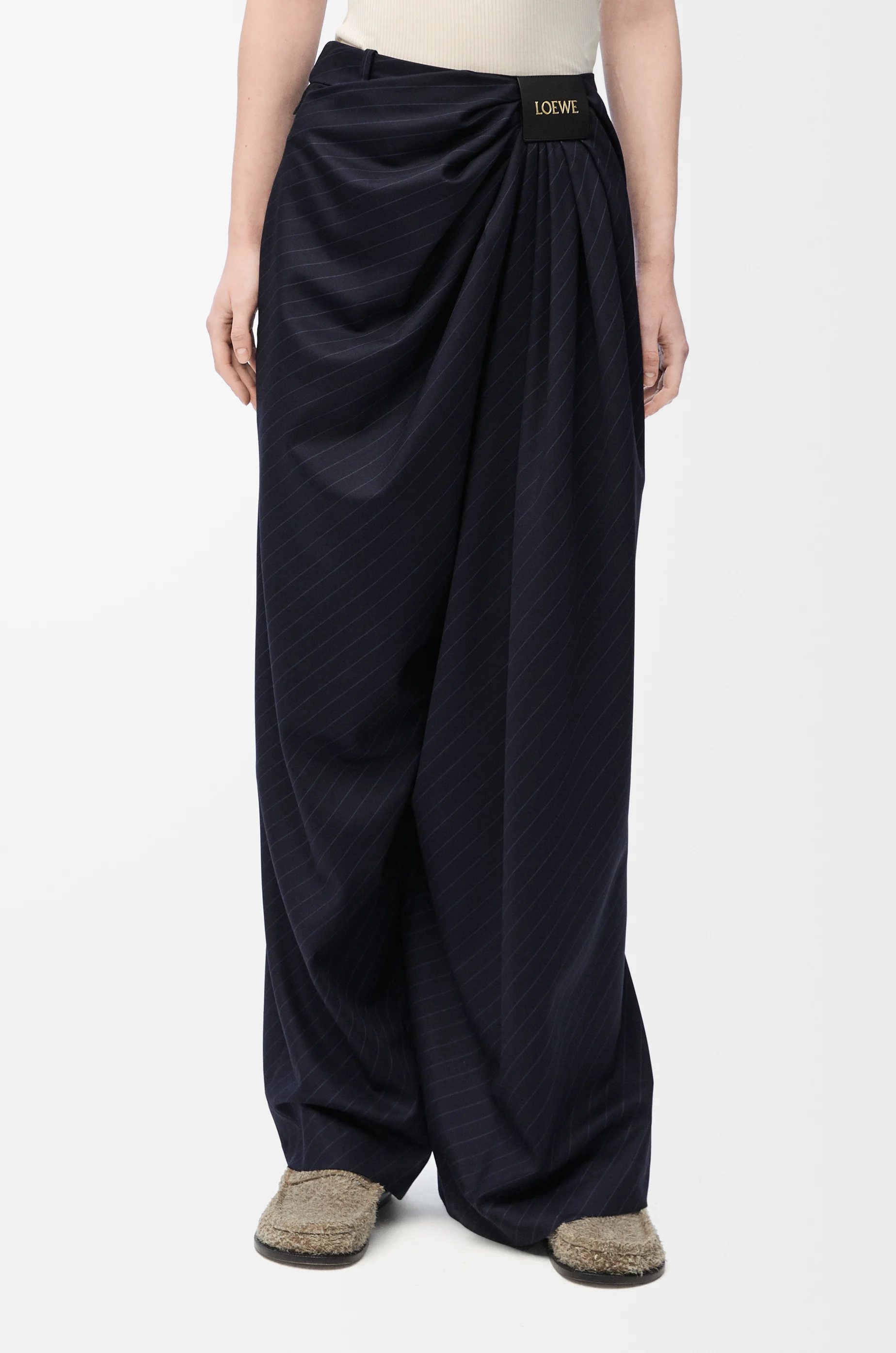 LOEWE Draped trousers in wool Navy/Grey