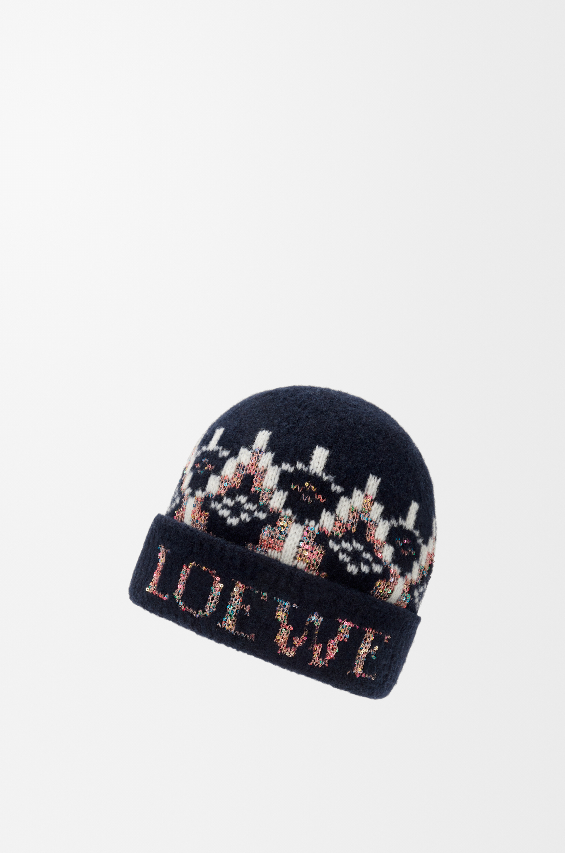 LOEWE Beanie in wool blend Navy/Multicolor