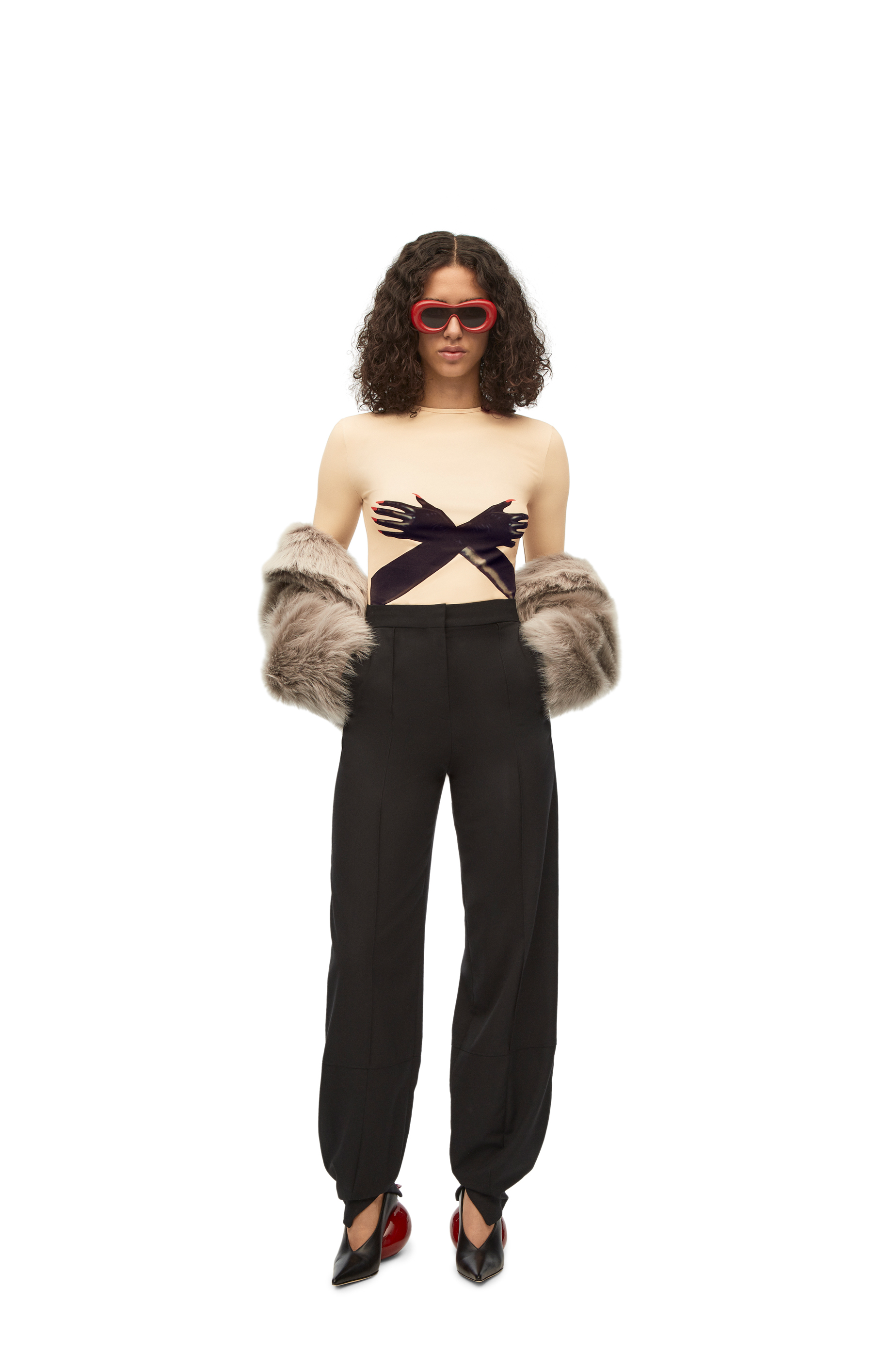 Glove print top in technical jersey Beige/Black - LOEWE