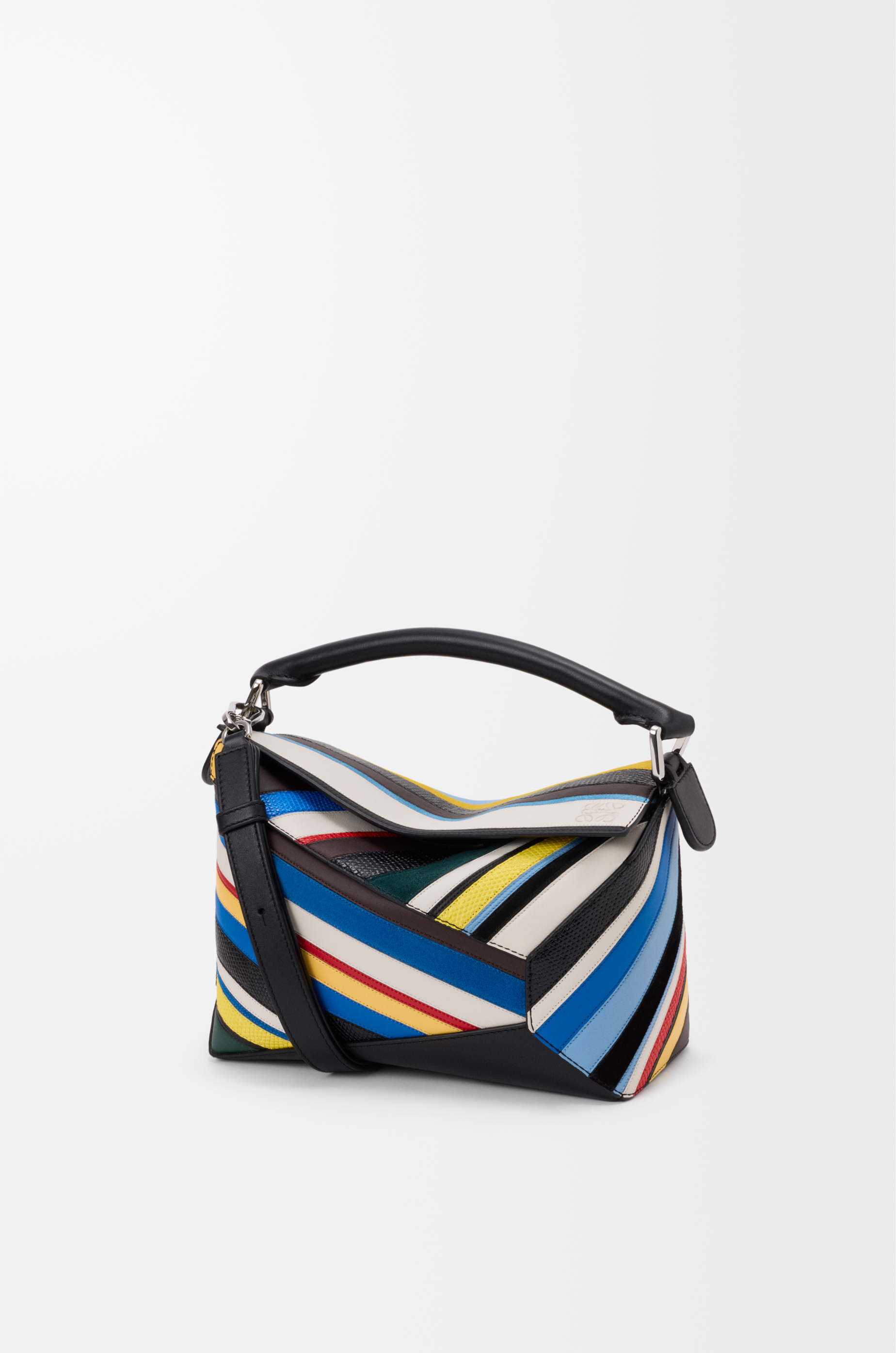 Stripes Small Puzzle Edge bag in nappa calfskin, suede and lizard