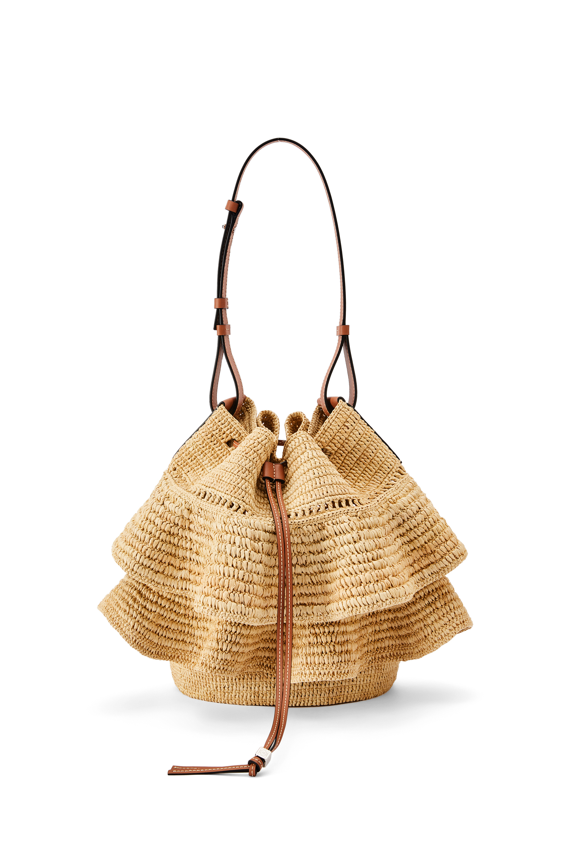Ruffles Balloon bag in raffia and calfskin Natural/Tan LOEWE