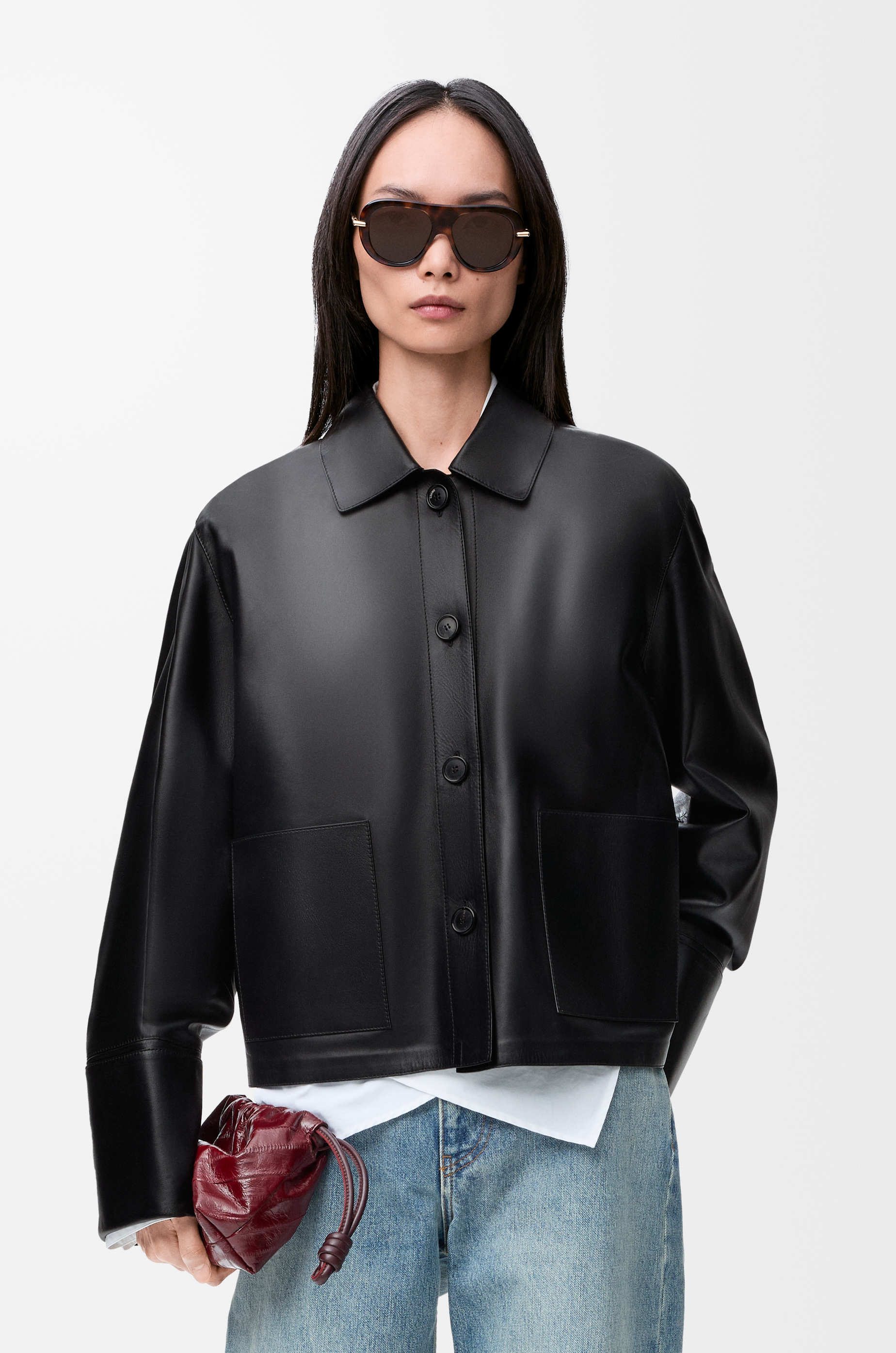Turn-up jacket in nappa lambskin