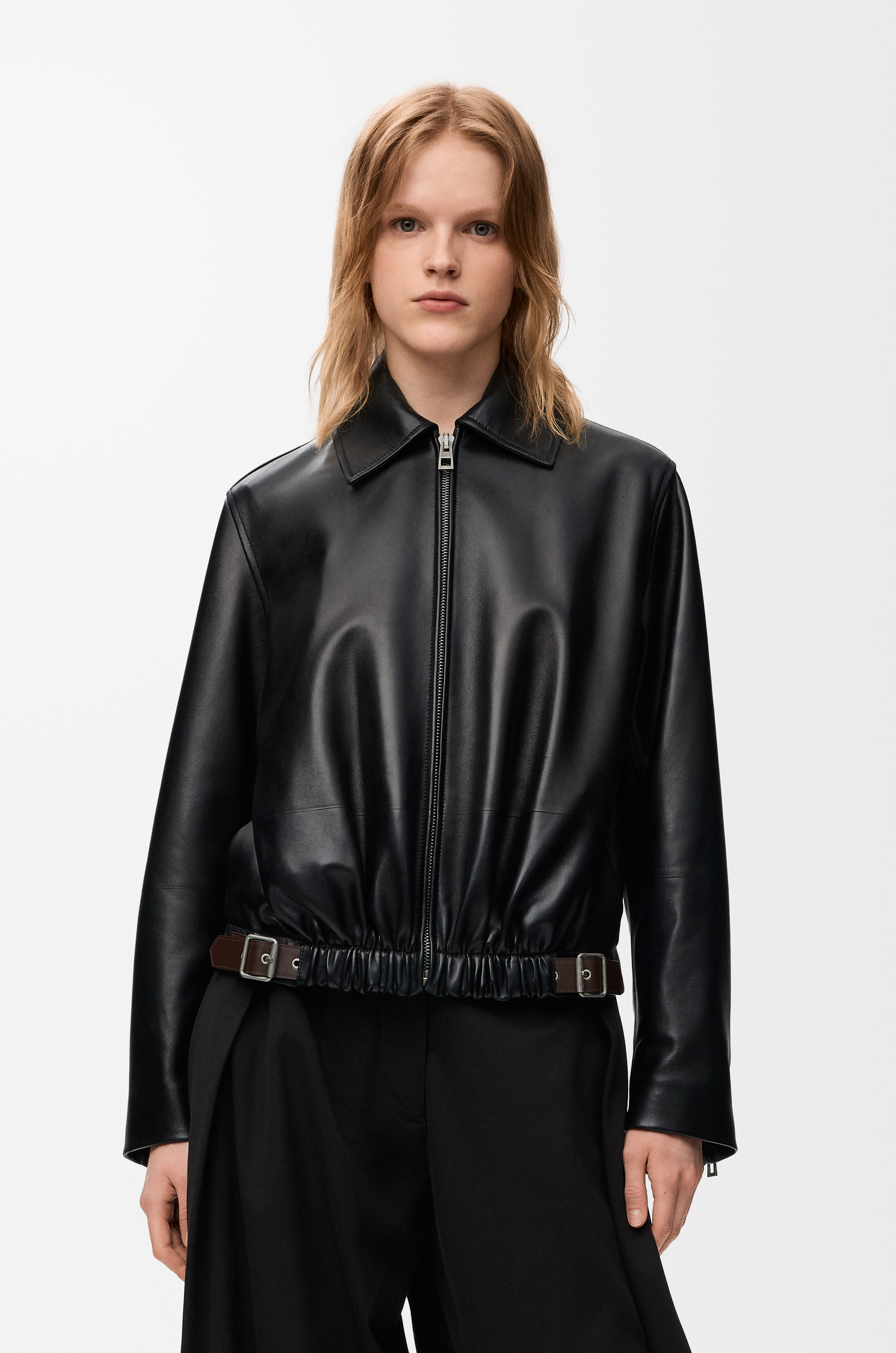 LOEWE Chaqueta con cinturón en piel napa de cordero Negro