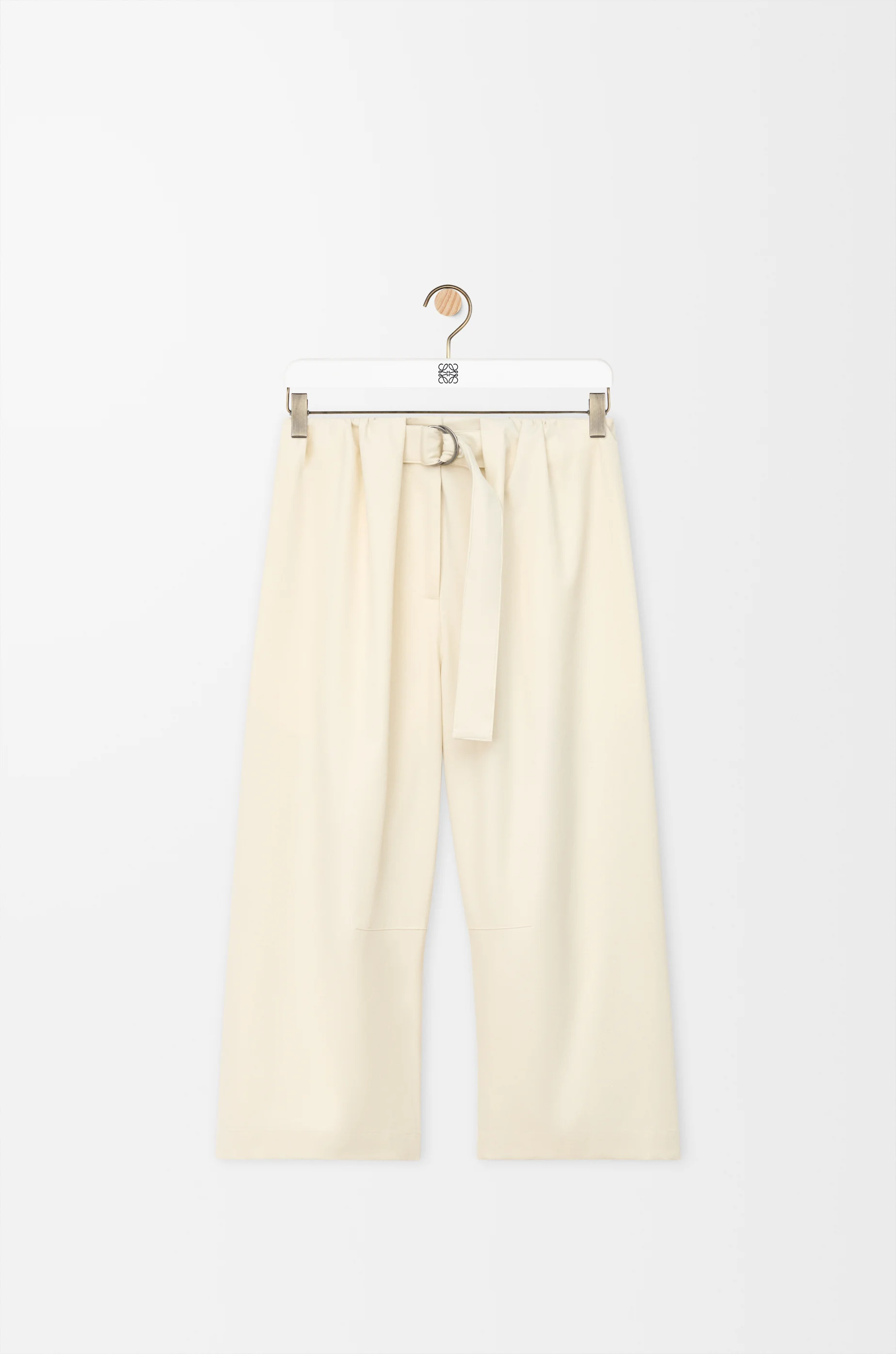 Cropped belted trousers in cotton and silk Beige - LOEWE USA