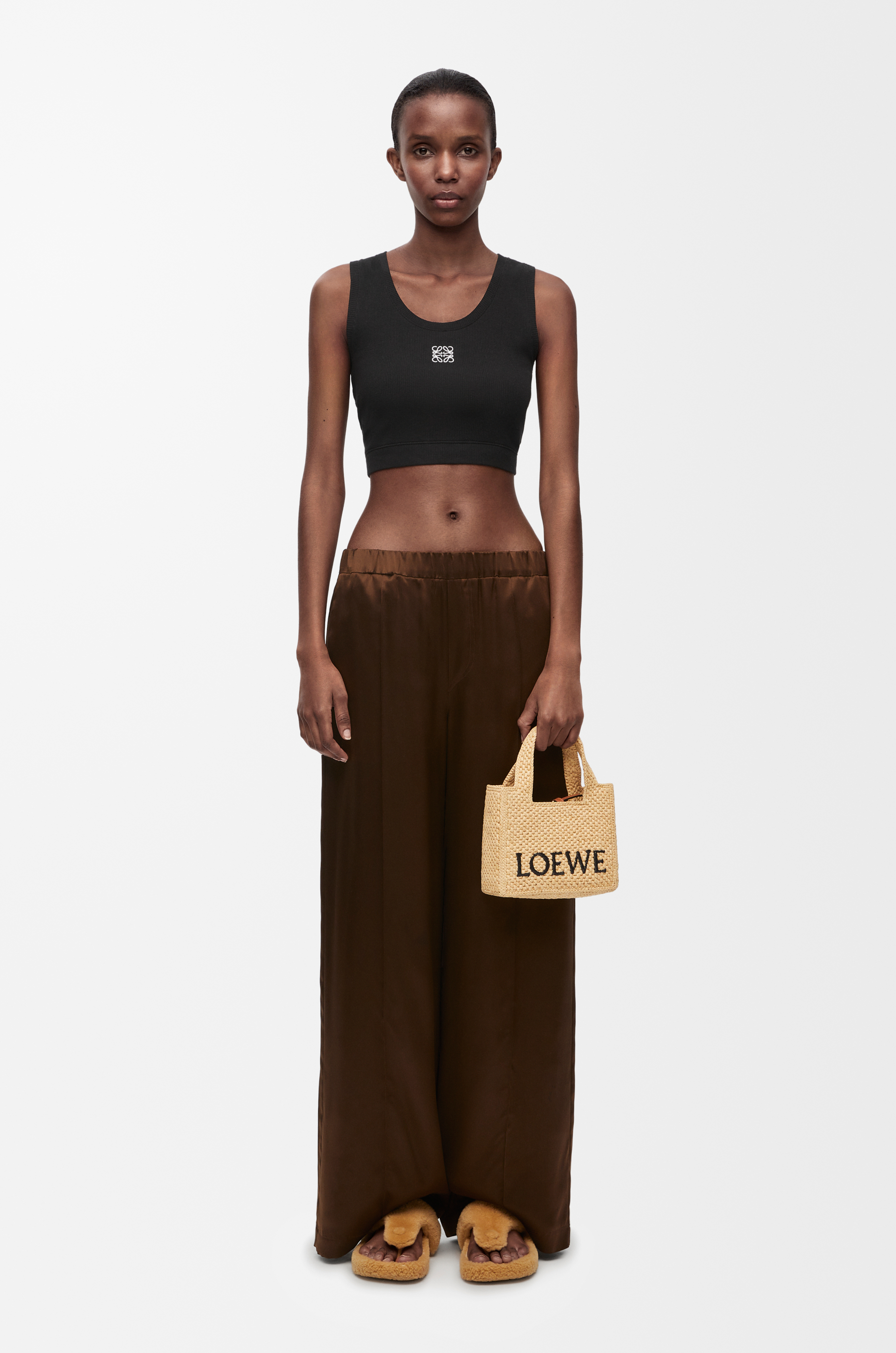 Cropped Anagram tank top in cotton Black/White - LOEWE