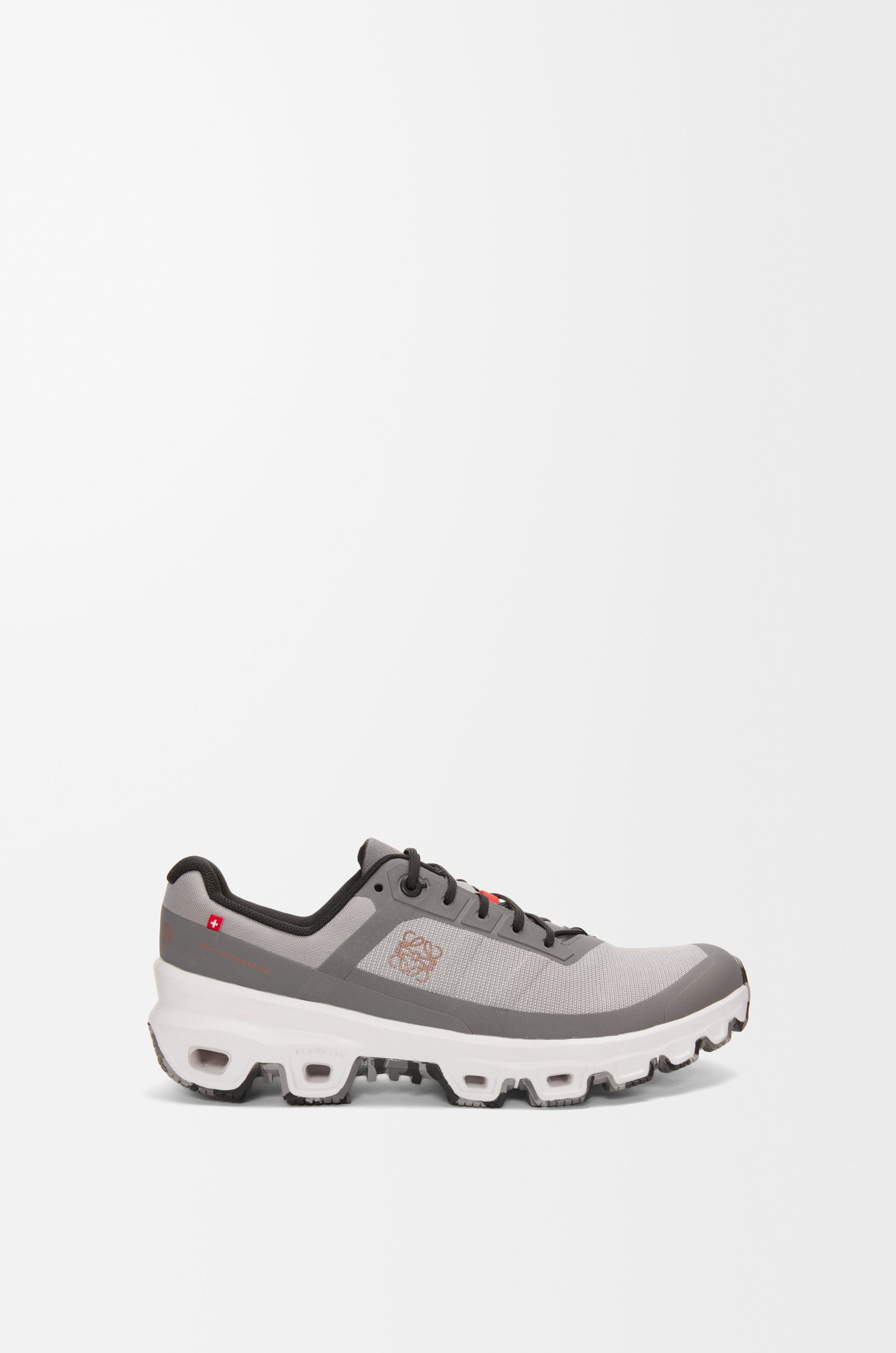 Grey, orange and white run sneakers in rubber calfskin, technical