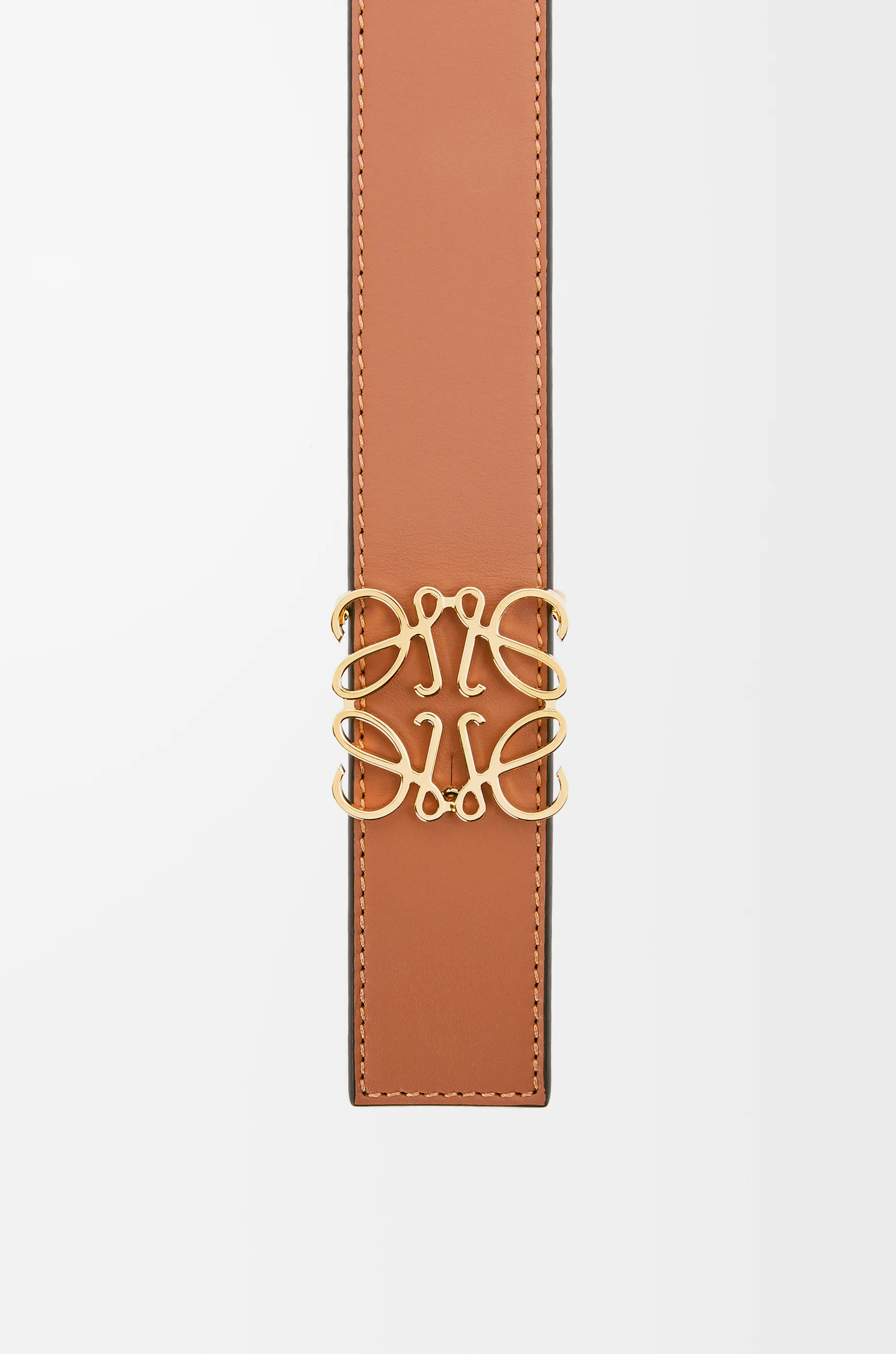 LOEWE Cintura reversibile Anagram in pelle di vitello liscia Tan/Nero/Oro