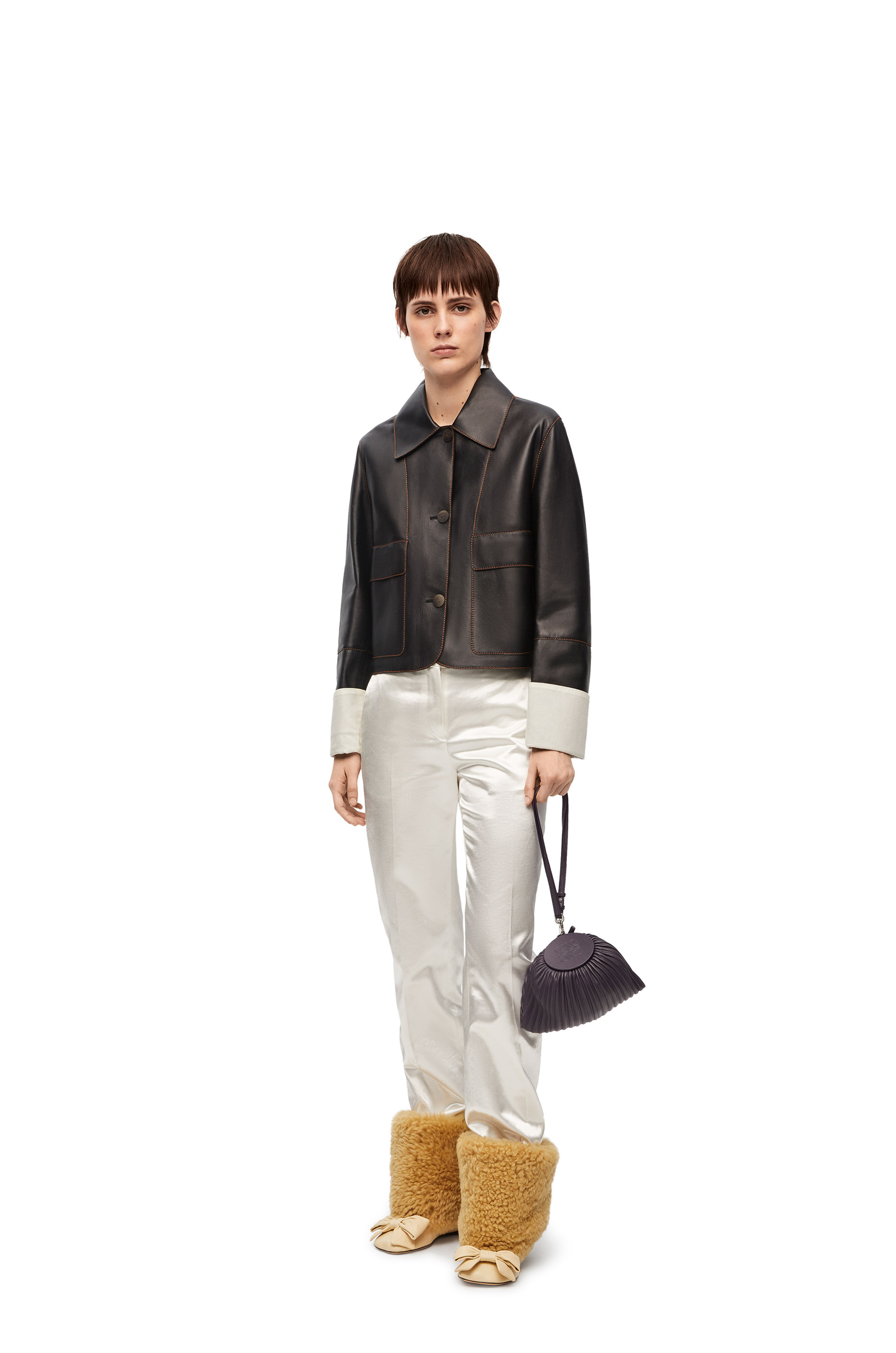 Loewe Women White Leather Shorts